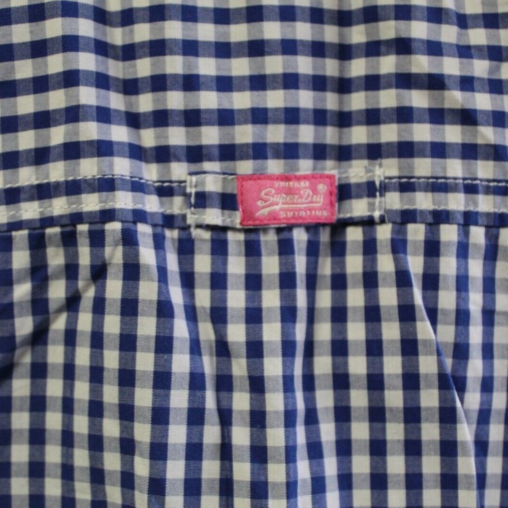 Superdry Mens Shirt  Medium short sleeved cotton blue check excellent stunning - Picture 5 of 13